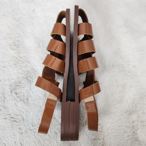 NEW J. Crew Fisherman Sandals Shiny Spazzolato Leather Brown 9 - Picture 5 of 10